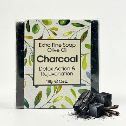 Charcoal & Olive Soap, Detox & Rejuvenate, Extra Fine Soap, Made with Real Olive Oil, 125g Each Bar