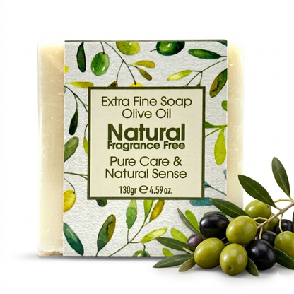 Natural Olive Soap, Fragrance Free, Pure Care Extra Fine Soap, Made with Real Olive Oil, 125g Each Bar