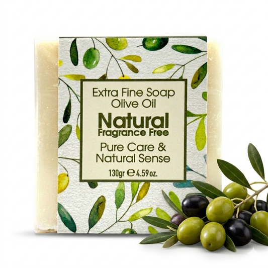 Natural Olive Soap, Fragrance Free, Pure Care Extra Fine Soap, Made with Real Olive Oil, 125g Each Bar