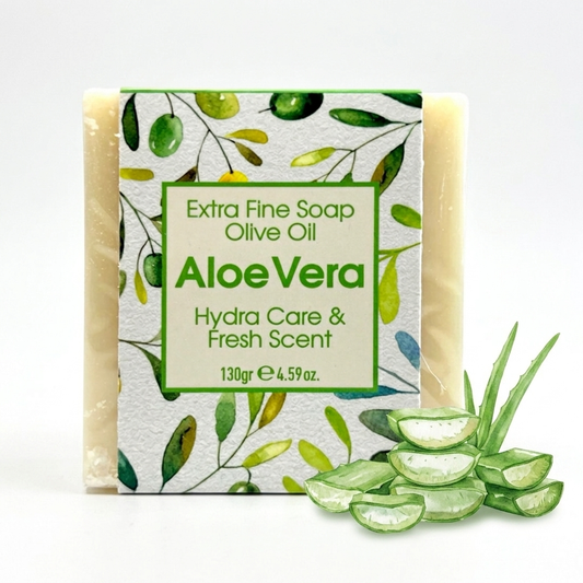 Aloe Vera & Olive oil Soap, Extra Fine Soap, Hydra Care and Fresh Aroma, Made with Real Olive Oil, 125g Each Bar
