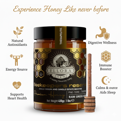 Ellora Farms, Single Estate PDO Greek Raw Honey, Beekeepers Reserve, Pine & Thyme, 450g