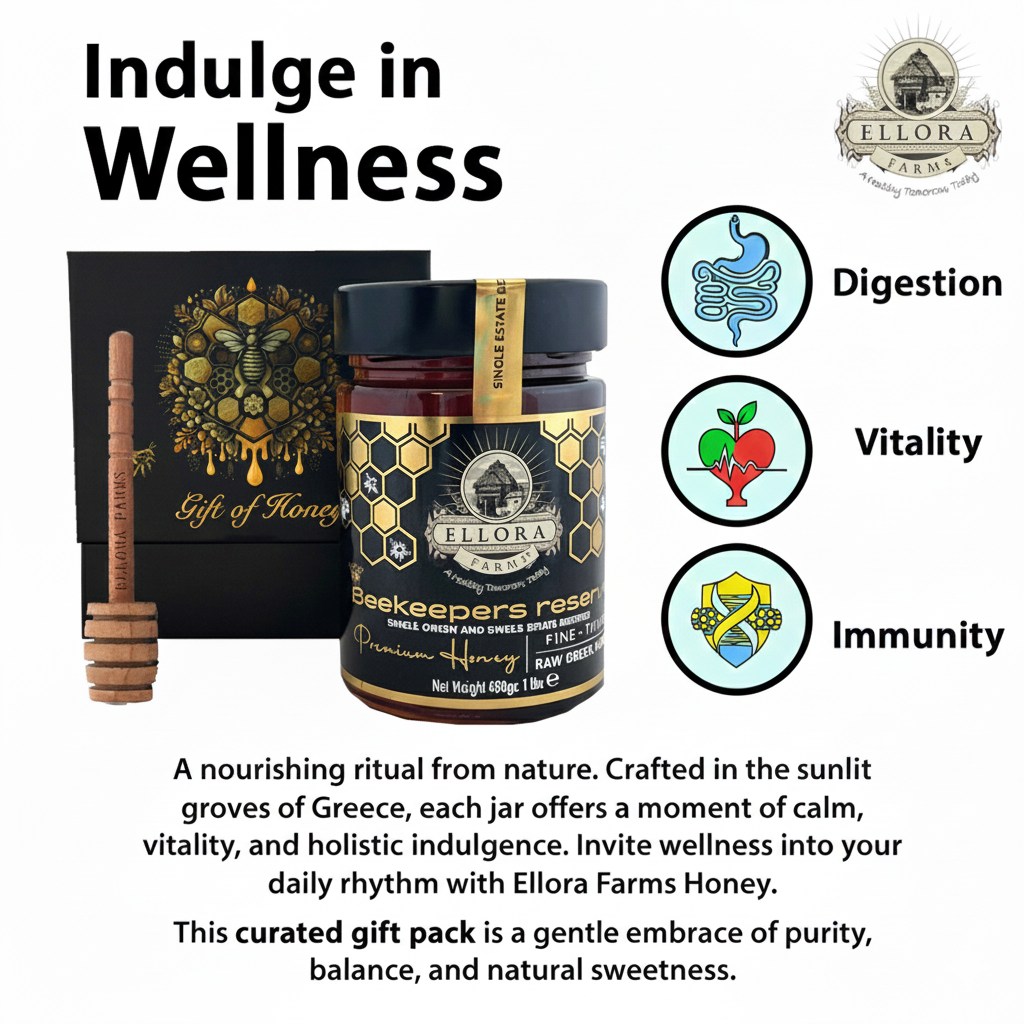 Ellora Farms, Single Estate PDO Greek Raw Honey, Beekeepers Reserve Gift of Honey in Cube Box, Pine & Thyme, 450g