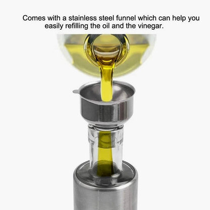 New Age Kitchen, Glass Cruet Bottle, Elegant Stainless Steel Shell Casing, large 17 oz (Black+Steel)