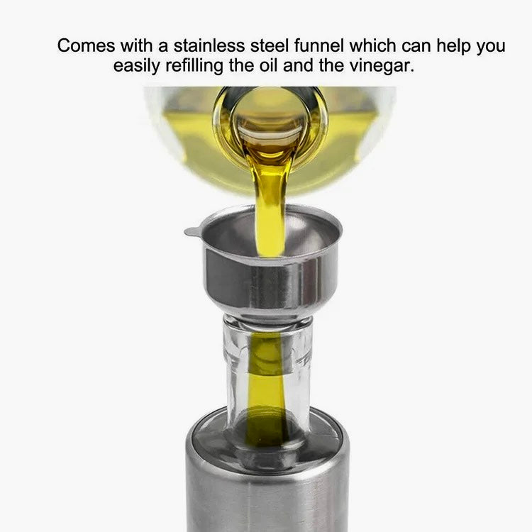New Age Kitchen, Glass Cruet Bottle, Elegant Stainless Steel Shell casing, large 17 oz (Steel)