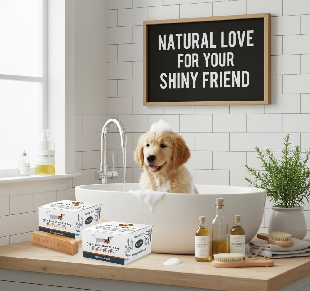 Puppy Dog Olive Oil Soap with Aloe Vera Extract, Shampoo Bar Soap, Itch Relief from Cedar Oil, Soap Base and Collapsible Water Dish, 130 Grams (Red)