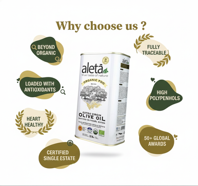 Aleta Organic & Single Estate PDO Extra Virgin Greek Olive Oil, Great Taste Award, 1 Ltr. Tin (33.8 oz.)