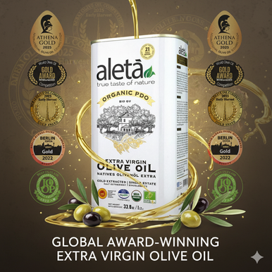 Aleta Organic & Single Estate PDO Extra Virgin Greek Olive Oil, 1 Ltr. Tin (33.8 oz.) and 500 ml bottle Combo