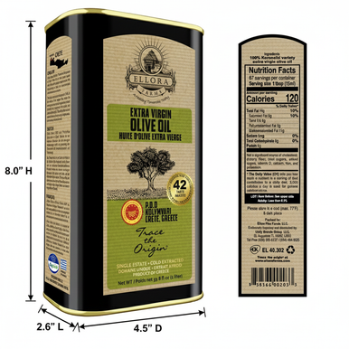 Ellora Farms, Extra Virgin Olive Oil, Single Estate and Traceable, Certified PDO Harvested in Crete, Greece, 1 Ltr. Tin, 33.8 FL oz , Pack of 2