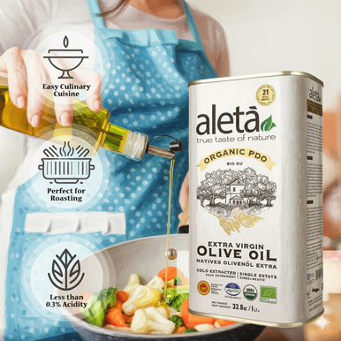 Aleta Organic & Single Estate PDO Extra Virgin Greek Olive Oil, Great Taste Award, 1 Ltr. Tin (33.8 oz.)