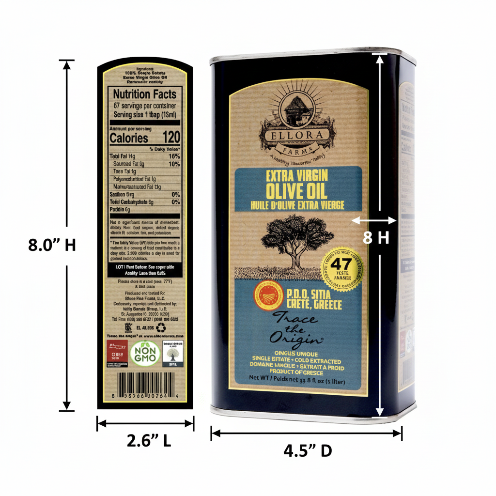 Ellora Farms PDO SITIA & Kolymvari, Greek Extra Virgin Olive Oil, 1 Ltr Tin (33.8 oz) Combo