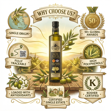 Ellora Farms, Award-Winning Extra Virgin Olive Oil, Single Sourced PDO Messara Valley, Crete Greece, Kosher, 17 FL oz Bottle