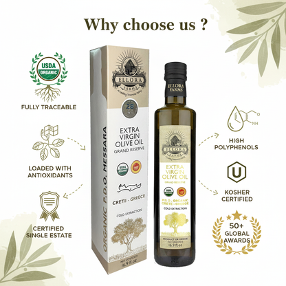 Ellora Farms PDO Organic & PDO Single Estate Greek Extra Virgin Greek Olive Oil, 500ml Bottles Combo