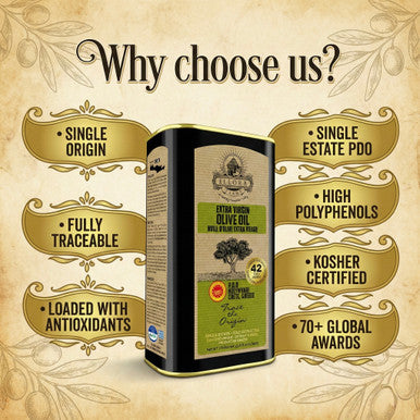 Ellora Farms, Extra Virgin Olive Oil, Single Estate and Traceable, Certified PDO Harvested in Crete, Greece, 1 Ltr. Tin, 33.8 FL oz , Pack of 2