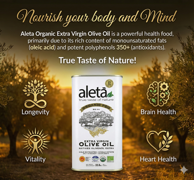 Aleta Organic & Single Estate PDO Extra Virgin Greek Olive Oil, 1 Ltr. Tin (33.8 oz.) and 500 ml bottle Combo