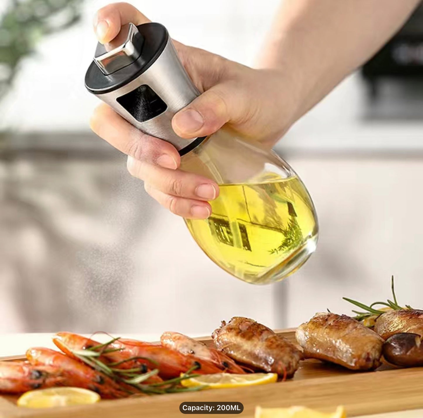 Ellora Farms, Aries Premium Chef Oil & Vinegar Glass Mister Sprayer, 200 ml Glass Bottle with Stainless Steel Funnel