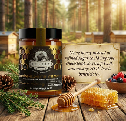 Ellora Farms, Single Estate PDO Greek Raw Honey, Beekeepers Reserve, Pine & Thyme, 450g