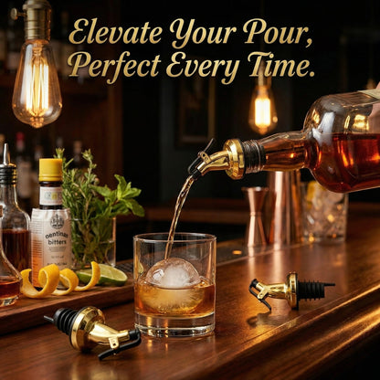 Ellora Farms, Venus Chef Pourer 4 Pk, Venus Chef Pourer, Perfect for Oil, Vinegar or Wines, Snap on Lock, Gold