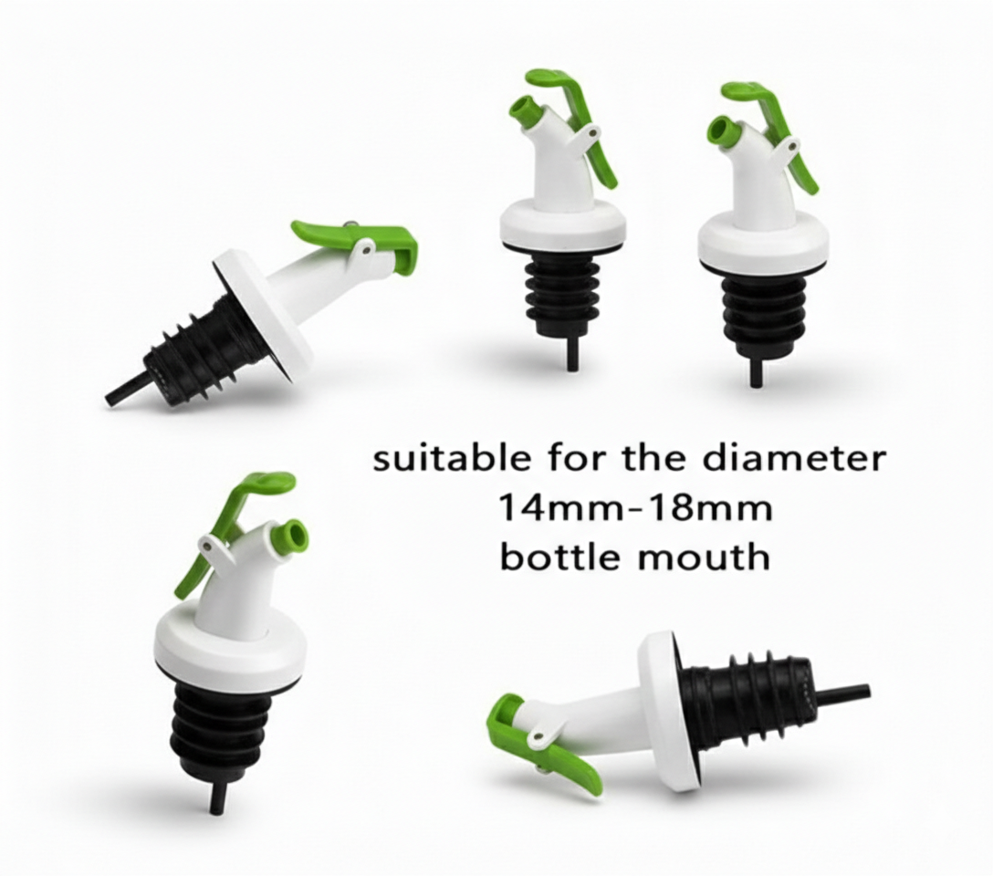 Ellora Farms, RANI Chef Pourer 4 Pk, Venus Chef Pourer, Perfect for Oil, Vinegar or Wines, Snap on Lock, Green