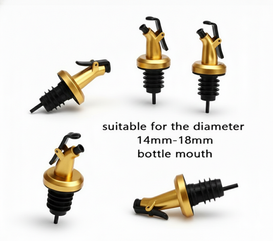 Ellora Farms, Venus Chef Pourer 2 Pk, Venus Chef Pourer, Perfect for Oil, Vinegar or Wines, Snap on Lock, Gold