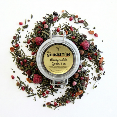 Organic Pomegranate Green Tea, Green & Black Tea with Bits of Fruit, Wellness Tea Collection, 2 oz. Jar