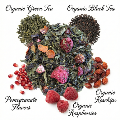 Organic Pomegranate Green Tea, Green & Black Tea with Bits of Fruit, Wellness Tea Collection, 2 oz. Jar