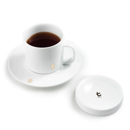T Series Mug and Saucer with Lid, White