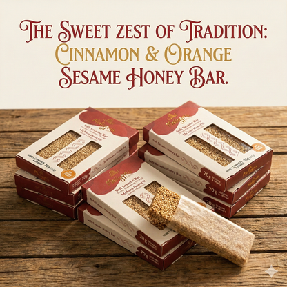 Meligyris SOFT SEASAME HONEY BARS, Cinnamon & Orange, Retail Display Pack of 12