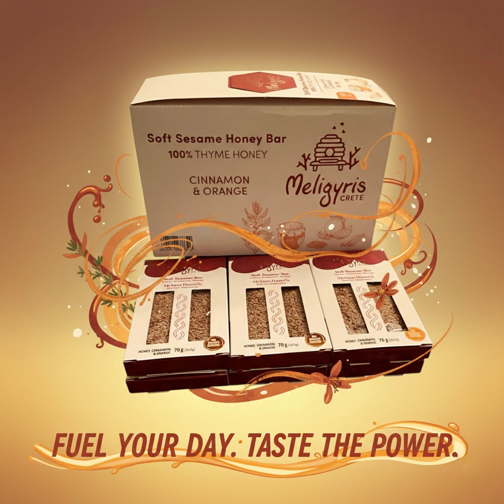 Meligyris SOFT SEASAME HONEY BARS, Cinnamon & Orange, Retail Display Pack of 12