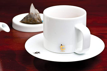 T Series Mug and Saucer with Lid, White