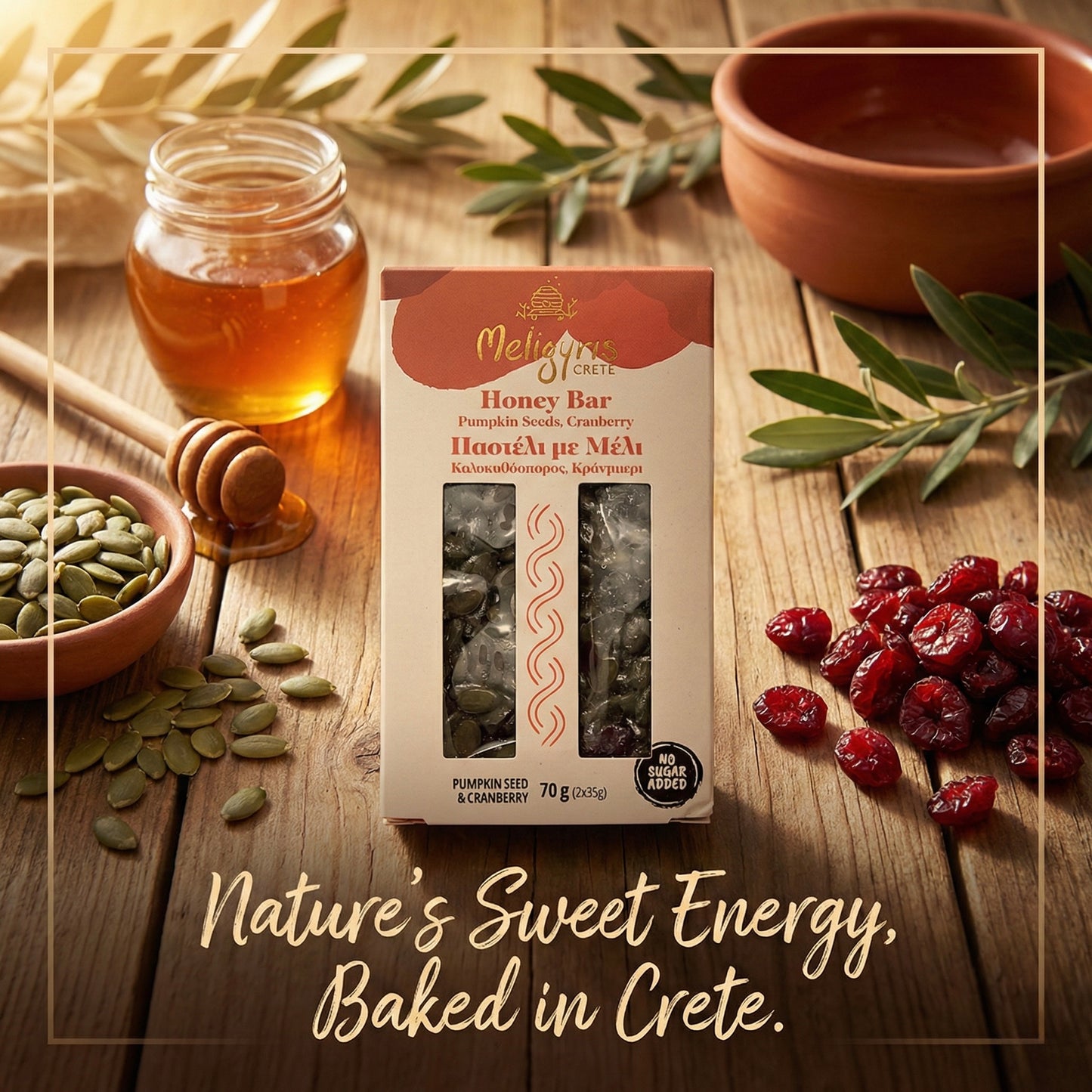 Meligyris HONEY BAR WITH NUTS, Pumpkin Seeds & Cranberries, Retail Display Pack of 12