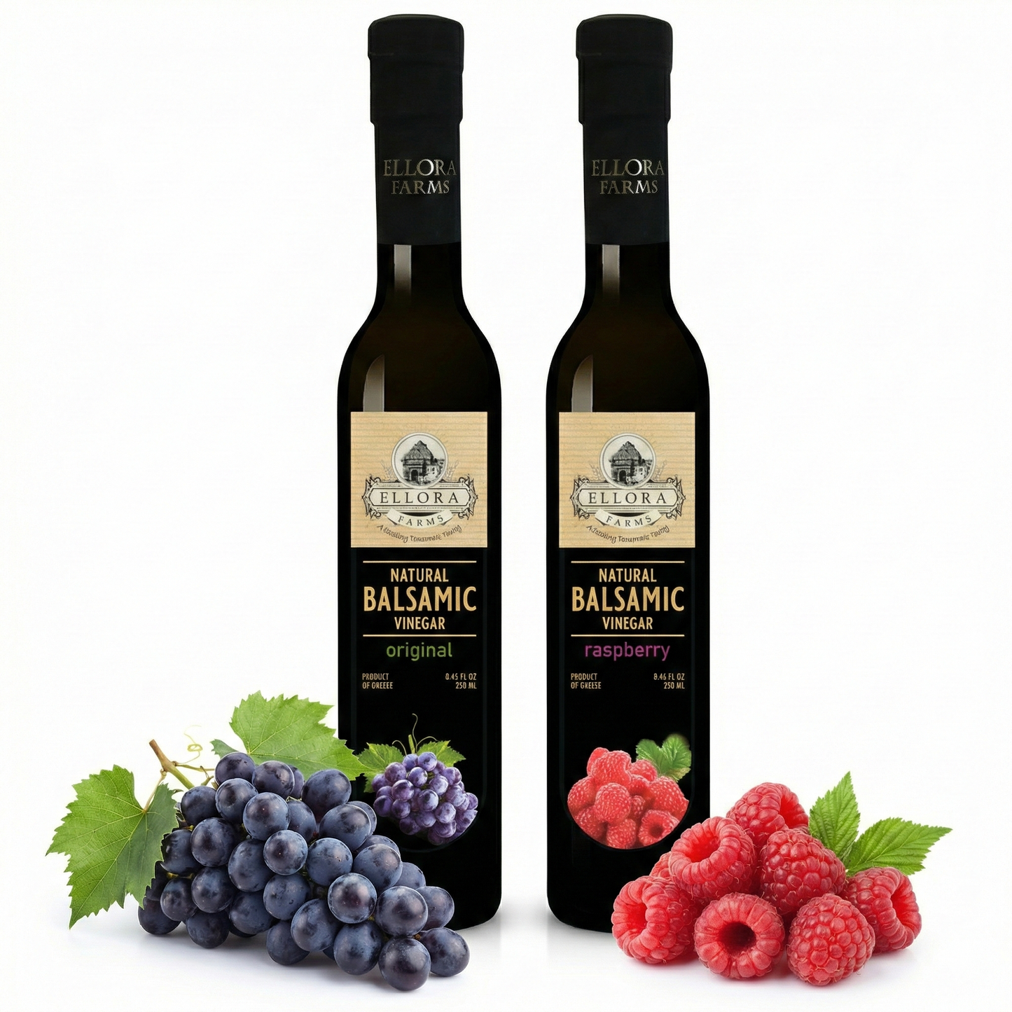 Ellora Farms, Raspberry Infused and Natural Plain Balsamic Vinegar, Combo Pack, Greece, 8.5 oz. Each