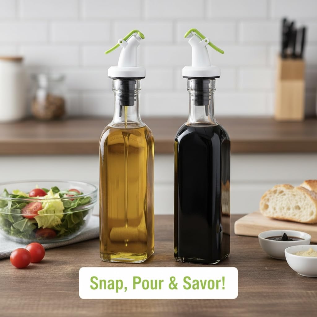 Ellora Farms, RANI Chef Pourer 2 Pk, Venus Chef Pourer, Perfect for Oil, Vinegar or Wines, Snap on Lock, Green