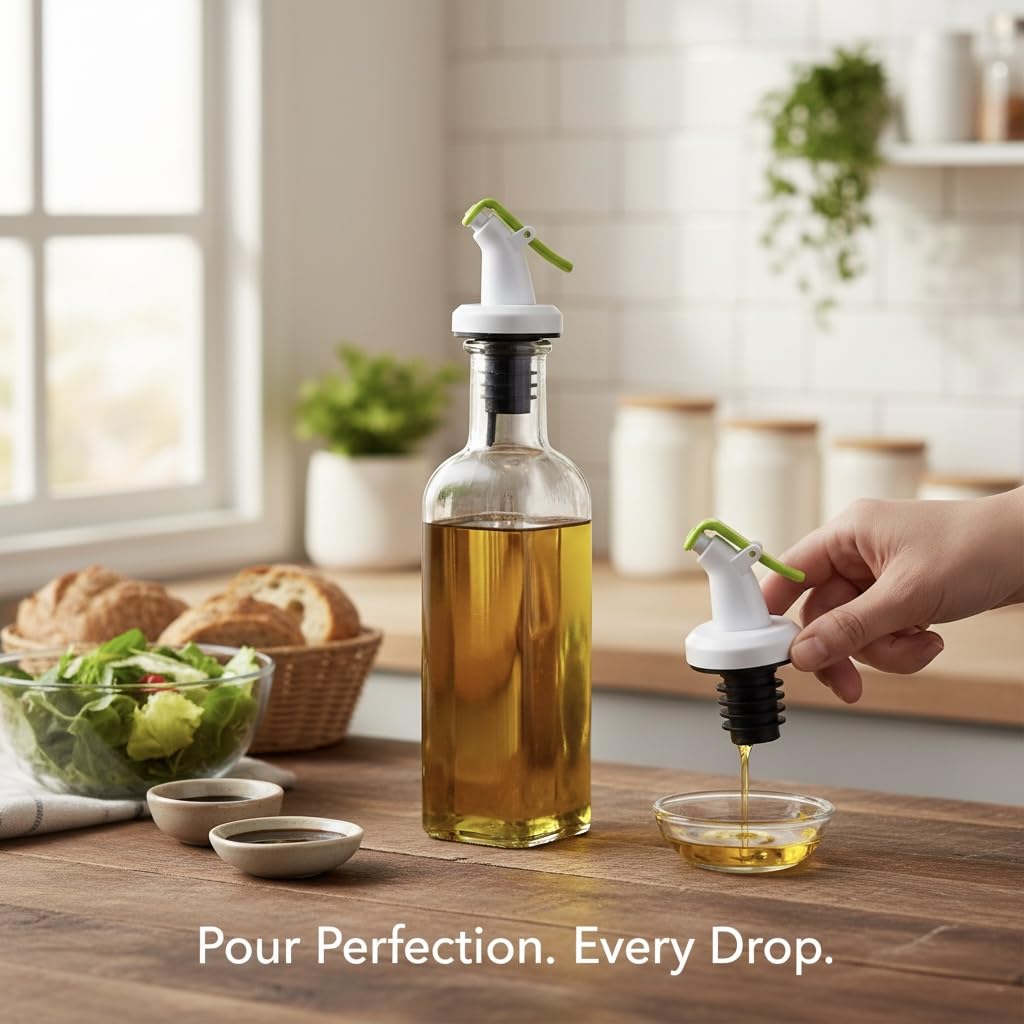 Ellora Farms, RANI Chef Pourer 2 Pk, Venus Chef Pourer, Perfect for Oil, Vinegar or Wines, Snap on Lock, Green