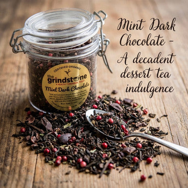 ORGANIC MINT DARK CHOCOLATE, Loose Leaf  Pu-erh Tea & Mint Chocolate, Dessert Tea Collection, 2 oz. Jar