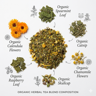Organic Calming Tea, Caffeine Free Herbal Infusion with Hint of a Mint, 1 oz Jar