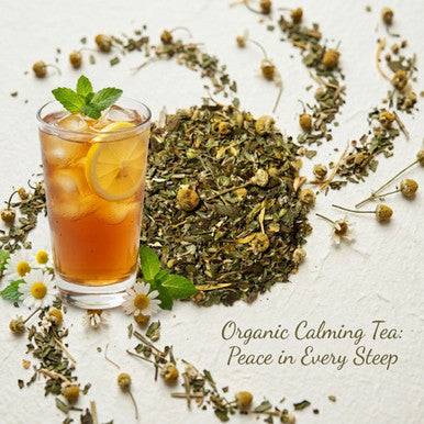 Organic Calming Tea, Caffeine Free Herbal Infusion with Hint of a Mint, 1 oz Jar