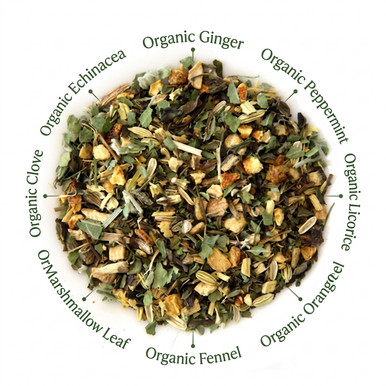 Organic Throat Therapy Tea, Caffeine Free Ginger & Peppermint Herbal Infusion, Wellness Tea Collection, 2 Oz Jar