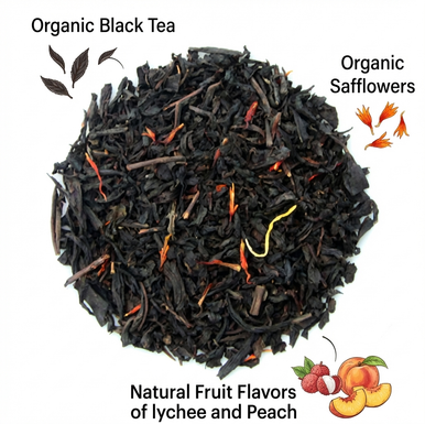 Organic Lychee & Peach Tea, Black Tea Infused with Lychee & Peach, Dessert Tea Collection, 2 Oz Jar