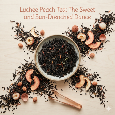 Organic Lychee & Peach Tea, Black Tea Infused with Lychee & Peach, Dessert Tea Collection, 2 Oz Jar
