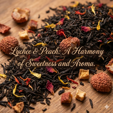 Organic Lychee & Peach Tea, Black Tea Infused with Lychee & Peach, Dessert Tea Collection, 2 Oz Jar