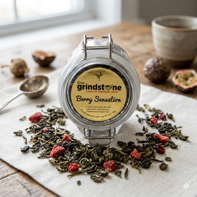 BERRY SENSATION TEA, Ceylon Green Tea With Real Fruit Pieces, Dessert Tea Collection, 2 oz. Jar