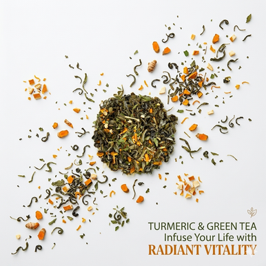 Organic Turmeric Green Tea, Whole leaf Green Tea with Turmeric Root, Wellness Tea Collection, 2 oz. Jar