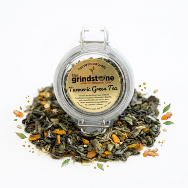 Organic Turmeric Green Tea, Whole leaf Green Tea with Turmeric Root, Wellness Tea Collection, 2 oz. Jar