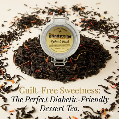 Organic Lychee & Peach Tea, Black Tea Infused with Lychee & Peach, Dessert Tea Collection, 2 Oz Jar