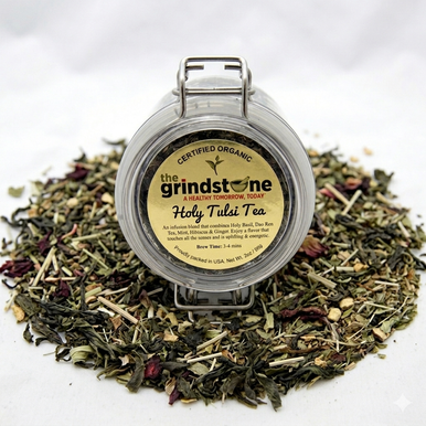 Organic Holy Tulsi Tea, Green tea, Wellness tea collection, 1.5 oz. Jar
