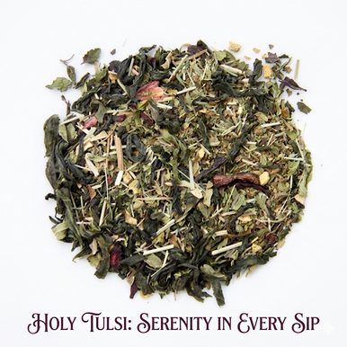 Organic Holy Tulsi Tea, Green tea, Wellness tea collection, 1.5 oz. Jar