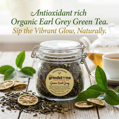Organic Earl Grey Green Tea, Loose leaf tea with Bergamot, 2 oz. Jar