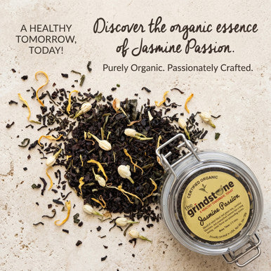 Organic Jasmine Passion Tea, Black & Green Tea with Jasmine Buds, Dessert Tea Collection, 2 oz. Jar