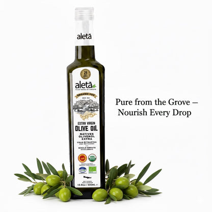 Aleta Organic & Single Estate PDO Extra Virgin Greek Olive Oil, Traceable EVOO, Kosher, Great Taste Award, 17 oz. (500ml) Bottle