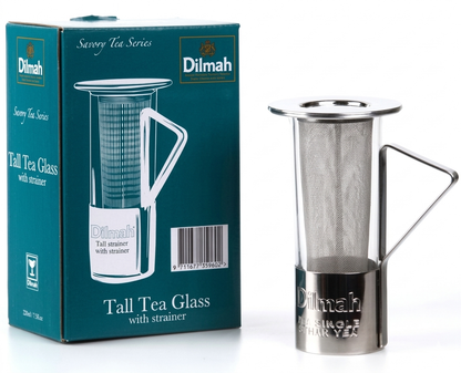 Dilmah, Tea Glass with Stainless Steel Strainer and Infuser for Loose Tea Brewing with Lid, Dishwasher Safe, 220 ml